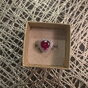 Heart-Shaped Silver and Red Ring